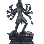 Vintage Brass Kali Ten Arms Black Green - 25" Heat-Treated Temple Murti | Jaipurio